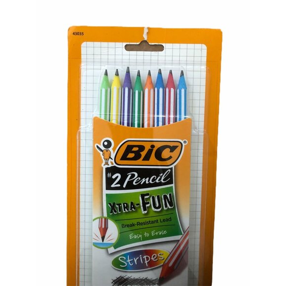 BIC Xtra Fun 2 HB Pencils Striped Durable Leads & Latex Free Erasers Pack Of 8 - Picture 2 of 4